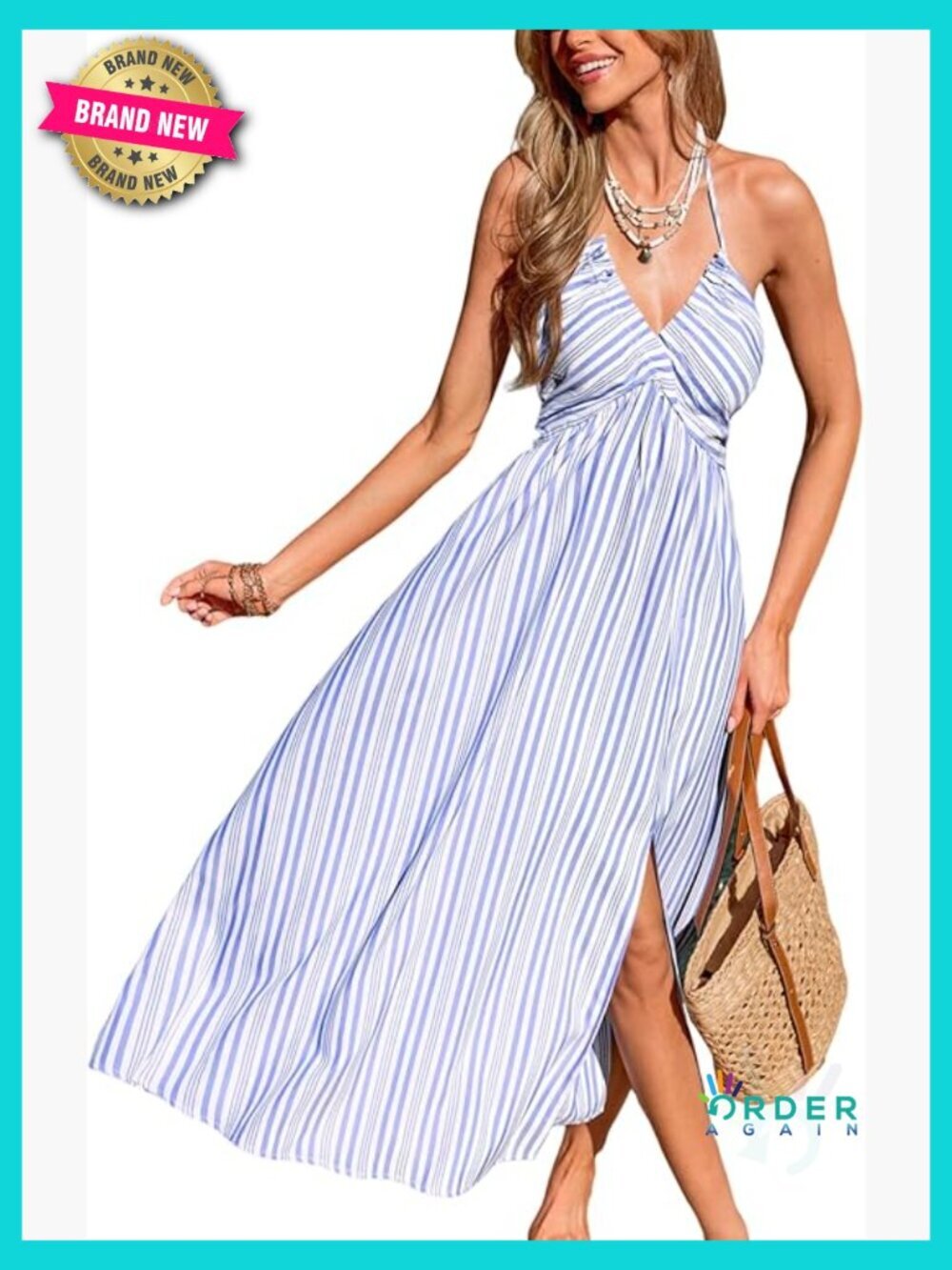Backless Ruffle Maxi Dress Halter Neck Plunge V Side Slit Casual Sundress